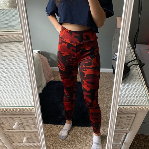 High Waisted Orange Camo Athletic Leggings - Picture 2 of 5